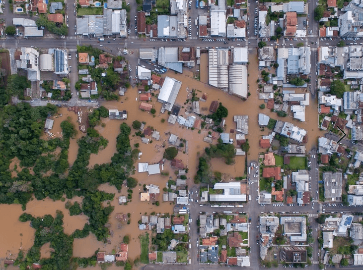 A inundação ocorrida neste mês teve a maior cota registrada desde o ano de 1940, chegando a 20,27m, no dia 8 de julho. Foto: Divulgação / Prefeitura Municipal de Encantado