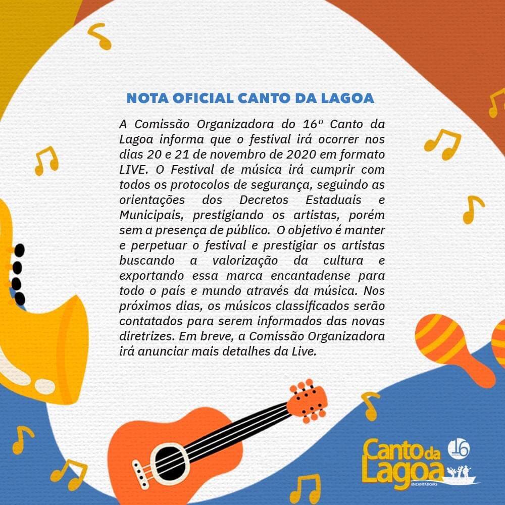 Nota Oficial da Comissão Organizadora do 16º Canto da Lagoa.