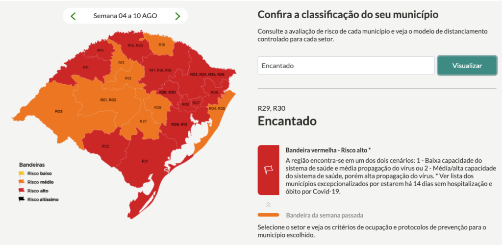 Mapa do Distanciamento Controlado - Semana 4 a 10 de agosto.