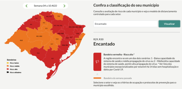 Atenção: Em mapa preliminar, Encantado e Vale do Taquari mudam para a bandeira vermelha