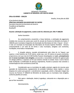 Ofício Gabinete Senador Luiz Carlos Heinze - Enfrentamento Covid-19 - Vale do Taquari