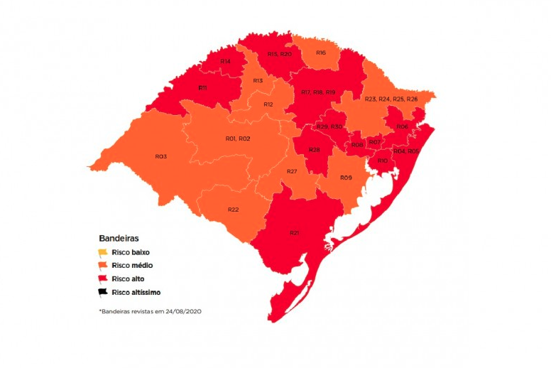 Mapa da 16ª semana do Distanciamento Controlado após Gabinete de Crise ter aceito um pedido de reconsideração - Foto: SPGG