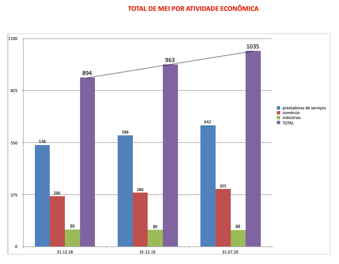 Total de MEI por atividade econômica nos últimos anos no município de Encantado/RS.