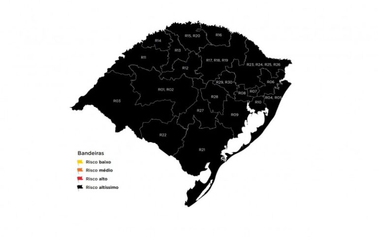 Mapa de Distanciamento Controlado mostra todas as regiões Covid em bandeira preta