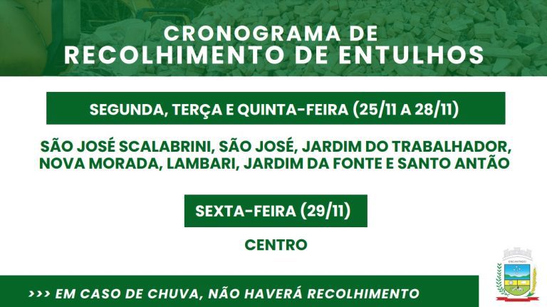 Confira o cronograma de recolhimento de entulhos em Encantado nesta semana