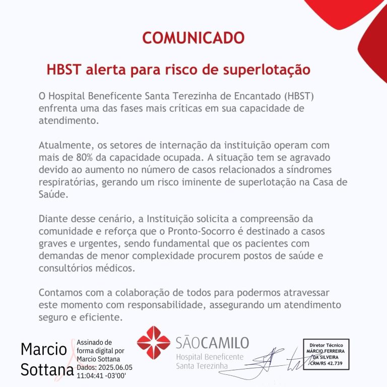 HBST alerta para risco de superlotação em Encantado