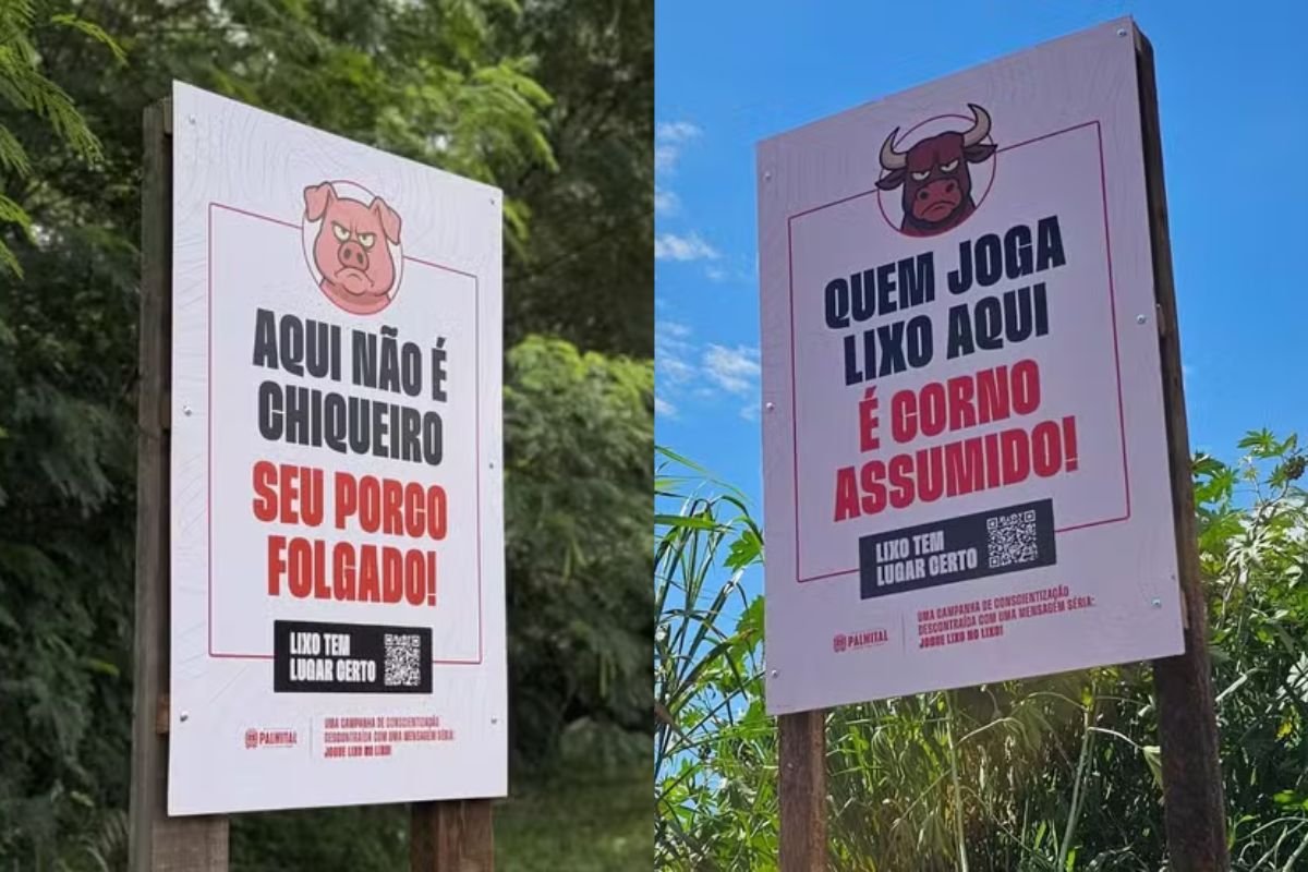Placas instaladas em Palmital com frases contra descarte de lixo