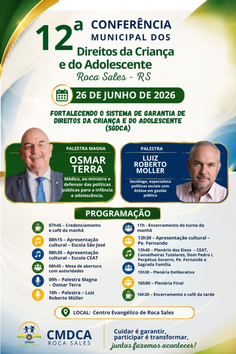 Roca Sales realiza conferência sobre direitos da criança e do adolescente em 26 de junho