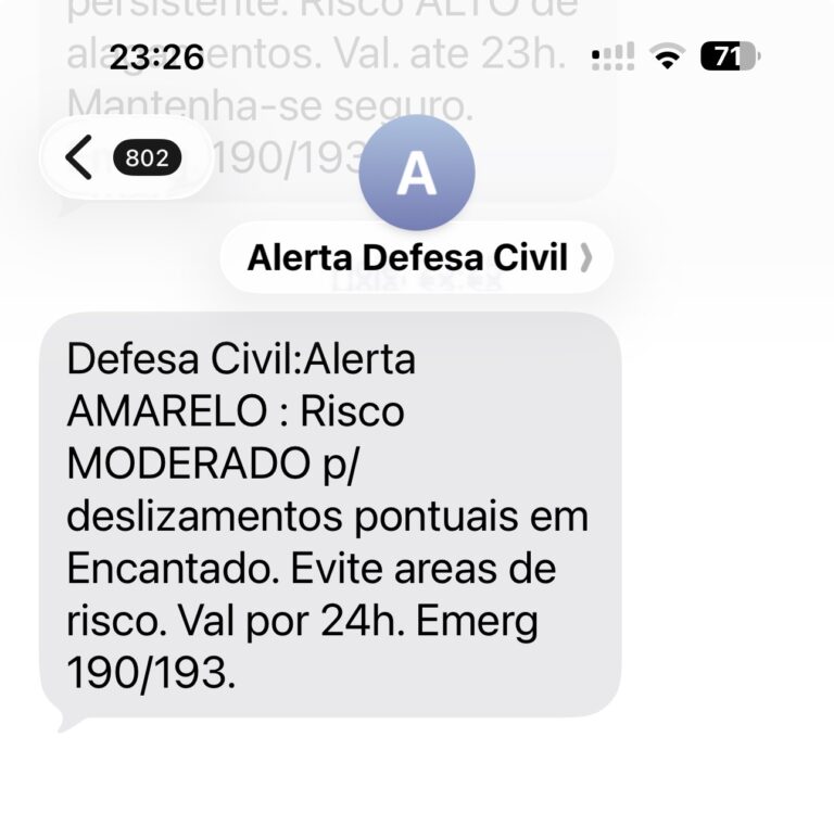 Defesa Civil emite alerta amarelo para risco de deslizamentos em Encantado