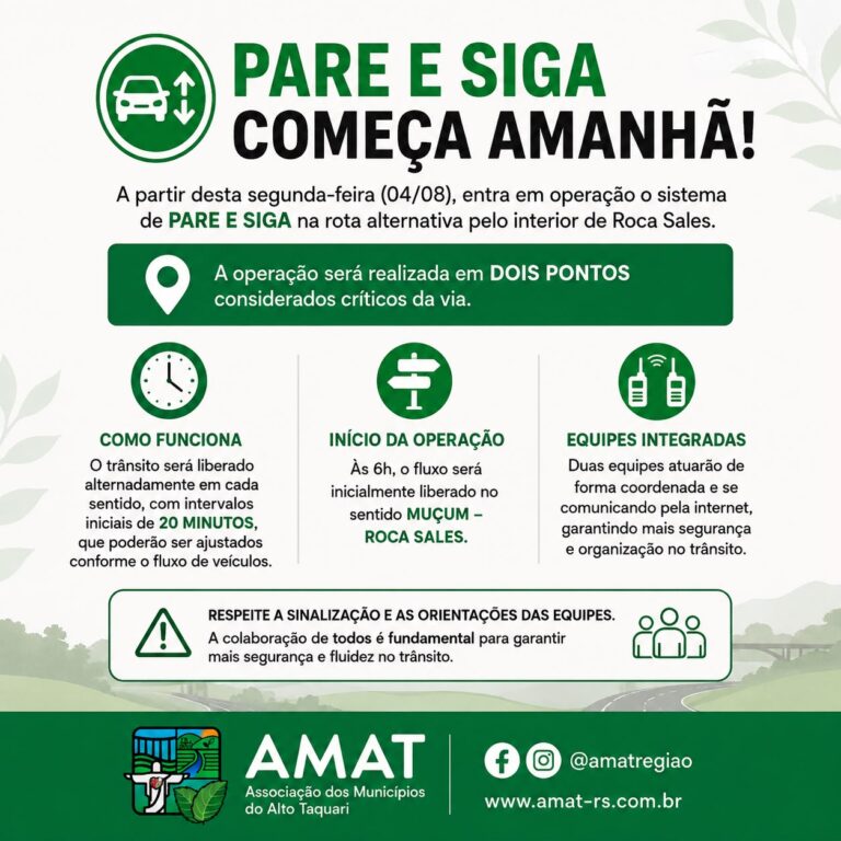 Sistema de pare e siga começa a operar nesta segunda-feira na rota alternativa entre Muçum e Roca Sales