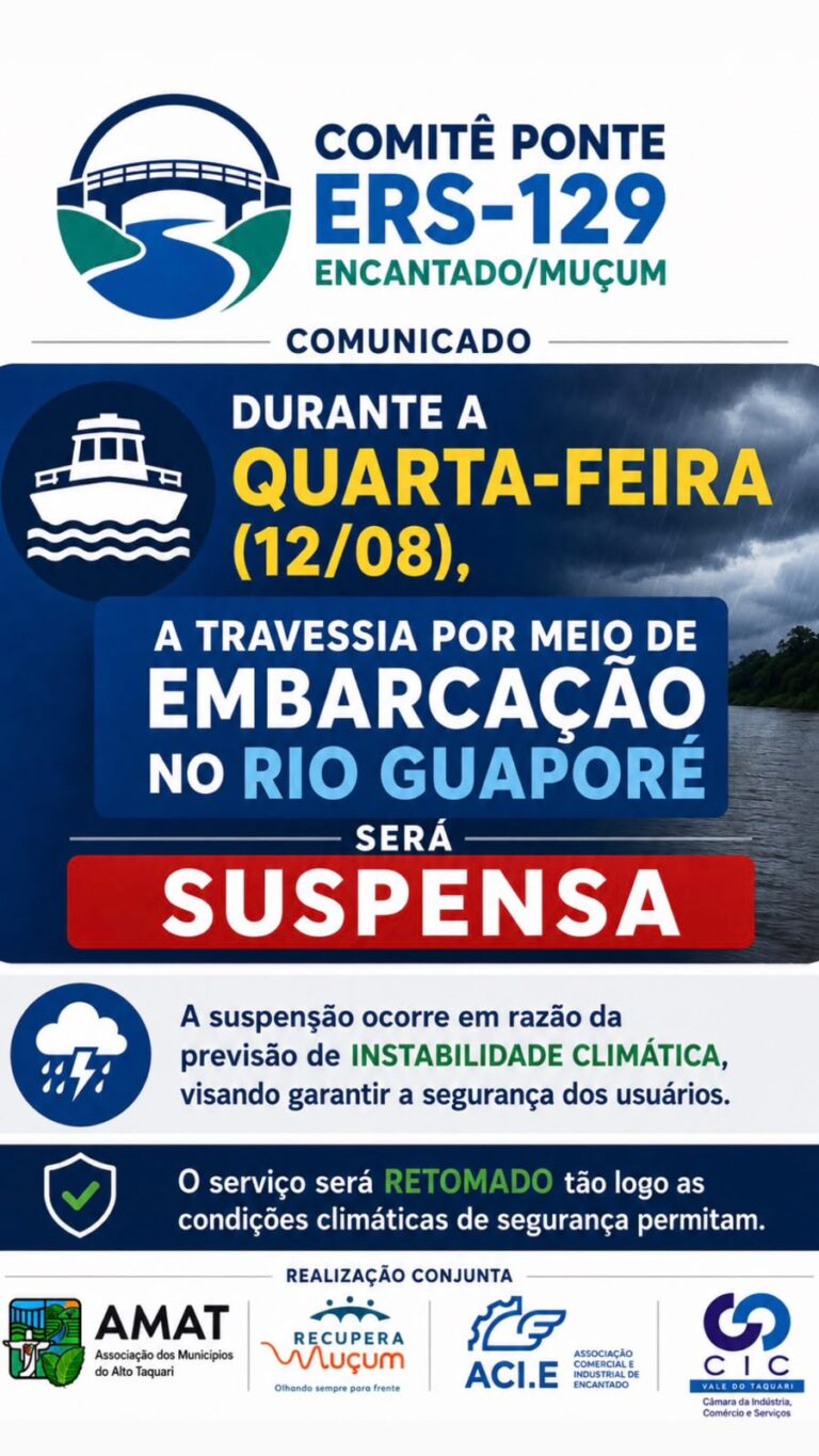 Travessia por embarcação é suspensa nesta quarta-feira; ônibus farão transporte até a pinguela
