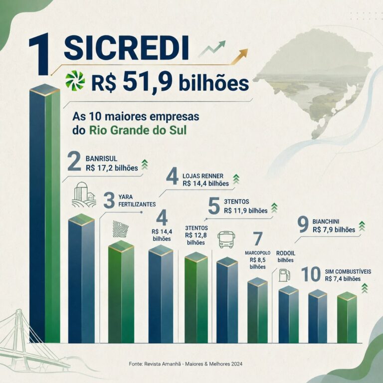 Ranking de 2025 mostra as 10 maiores empresas do RS por receita