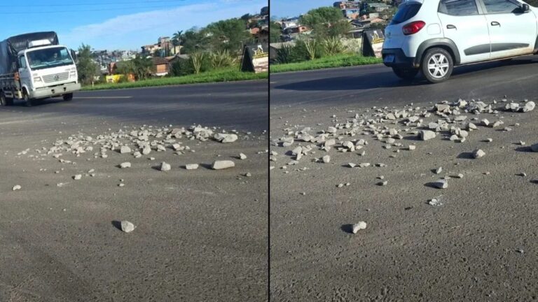 Pedras caem de caçamba e deixam trecho da Rota do Sol em alerta em Caxias do Sul