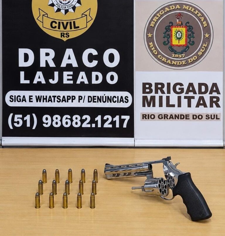 Brigada Militar apreende revólver calibre .38 e 16 munições em Lajeado