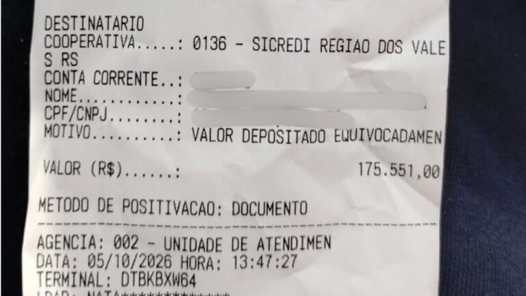 Morador de Travesseiro devolve R$ 175 mil recebidos por engano