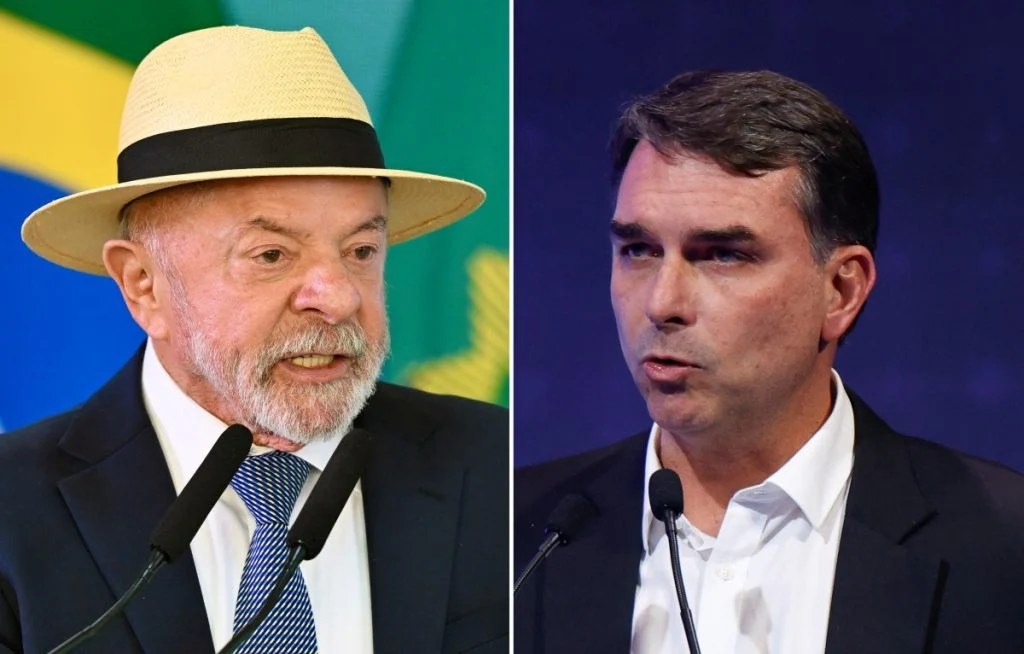 Lula e Flávio Bolsonaro durante acordo sobre abertura de sigilos no TSE em Brasília.